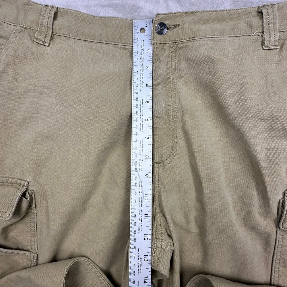 Carhartt Mens Relaxed Fit Cargo Pants Tan Canvas Workwear 40x32 Distressed READ